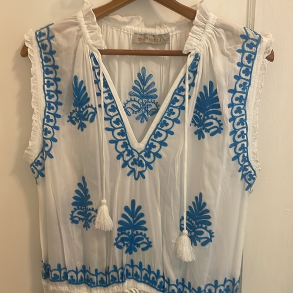 Pranella Celon Blue & White Summer Beach Dress size Large - Picture 6 of 16